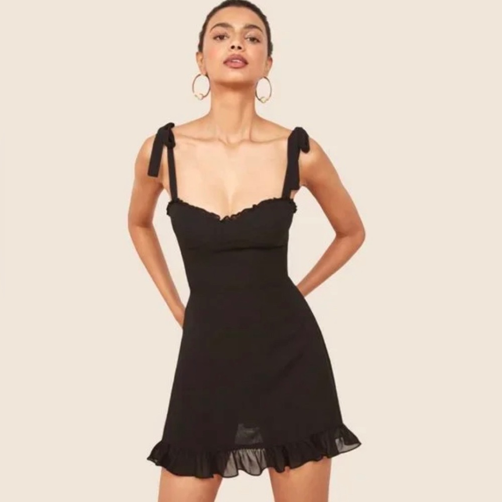 Reformation Black Christine Mini Short Tie Strap Dress